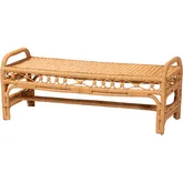 Ayala Bench in Handwoven Light Honey Rattan with Handles