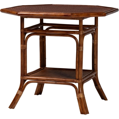 Jayanti 32" Bistro Dining Table with Shelf in Hand Woven Marbled Tortoise Rattan