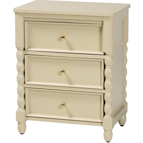Kyla 3 Drawer Nightstand in Beige Wood