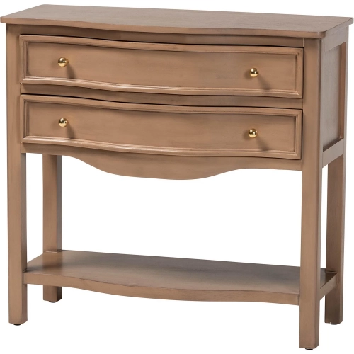 Kelila 2 Drawer Curved Console Table in Champagne Brown Finish Wood