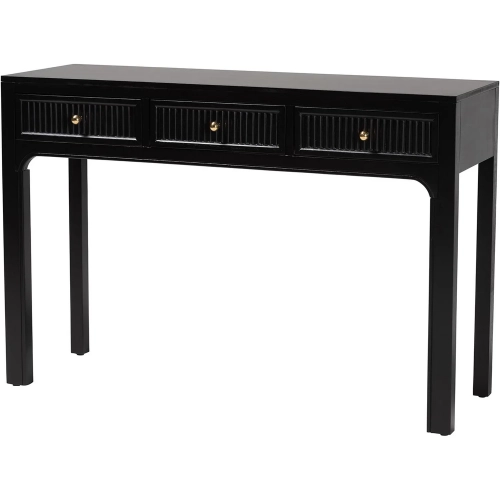Leah 3 Fluted Drawer Console Table in Black Wood