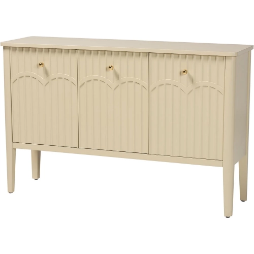 Leeba 3 Fluted Drawer Scalloped Buffet Sideboard in Beige Wood