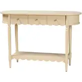 Liba Scalloped 3 Drawer Console Table in Biscotti Beige Wood