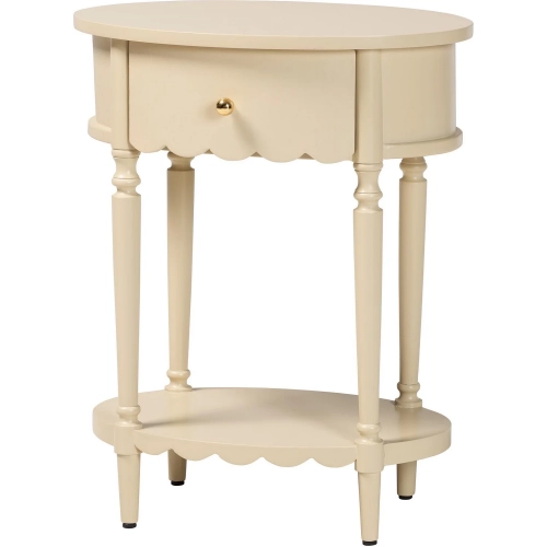 Liba Scalloped 1 Drawer End Table in Biscotti Beige Wood