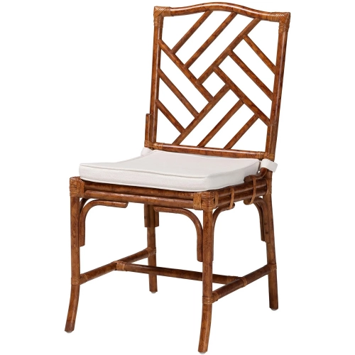 Rio Rattan Dining Chair in Hand Woven Marbled Tortoise Rattan & Neutral Fabric (Set of 2)