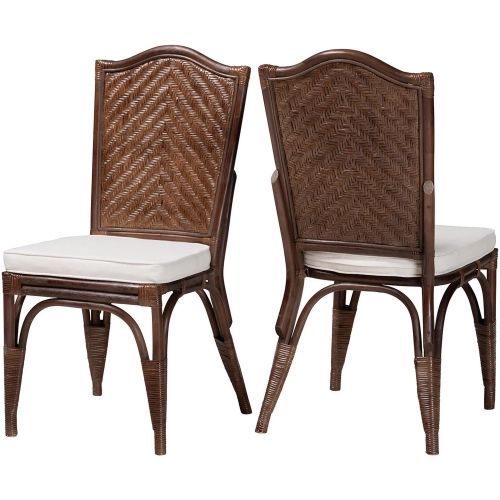 Mahdis Dining Chair in Coffee Bean Brown Rattan & Neutral Fabric (Set of 2)
