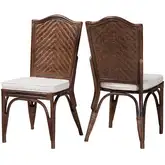 Mahdis Dining Chair in Coffee Bean Brown Rattan & Neutral Fabric (Set of 2)