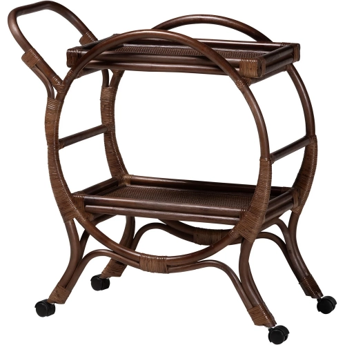 Selah Tray Top Kitchen Serving Cart in Coffee Bean Brown Rattan