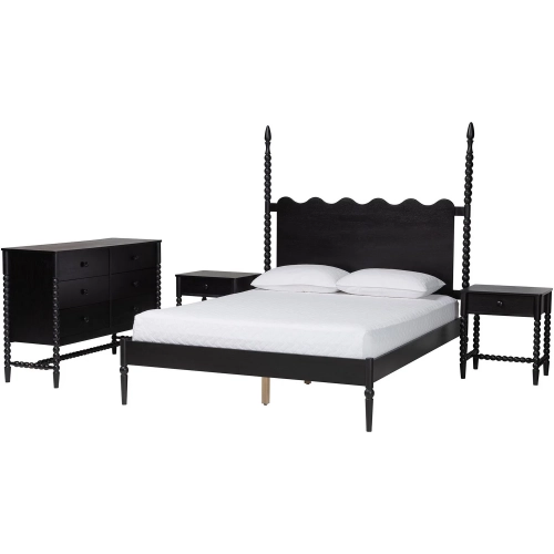 Brantley Spindle 4 Piece King Bedroom Set in Black Wood