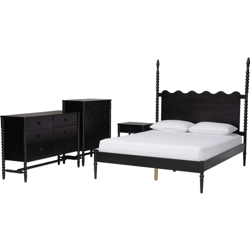 Brantley Spindle 4 Piece King Bedroom Set in Black Wood