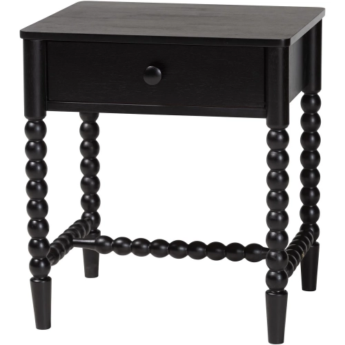 Brantley Spindle 1 Drawer Nightstand in Black Wood
