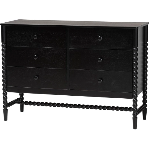 Brantley Spindle 6 Drawer Dresser in Black Wood