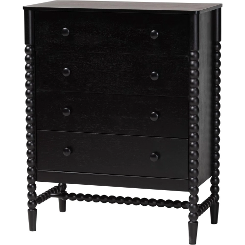 Brantley Spindle 4 Drawer Chest in Black Wood