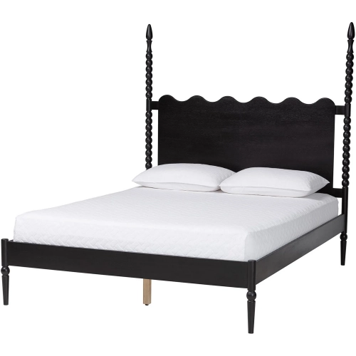 Brantley Spindle King Poster Platform Bed with Scalloped Headboard in Black