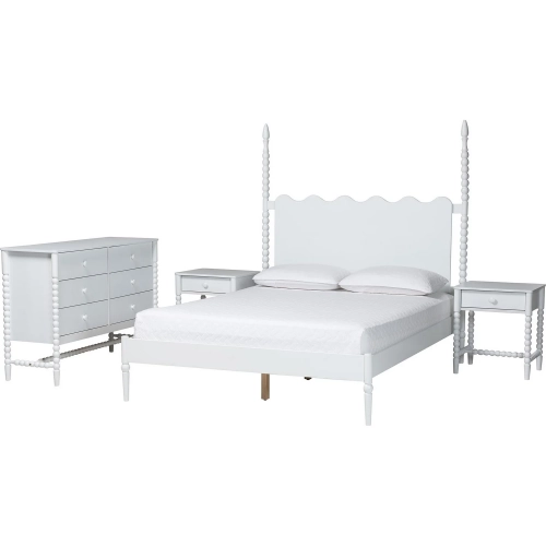 Brantley Spindle 4 Piece King Bedroom Set in White Wood