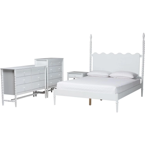 Brantley Spindle 4 Piece King Bedroom Set in White Wood