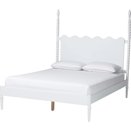 Brantley Spindle Queen Poster Platform Bed with Scalloped Headboard in White