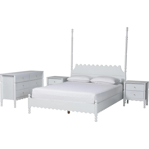 Hoffman Scalloped 4 Piece Queen Bedroom Set in White Wood