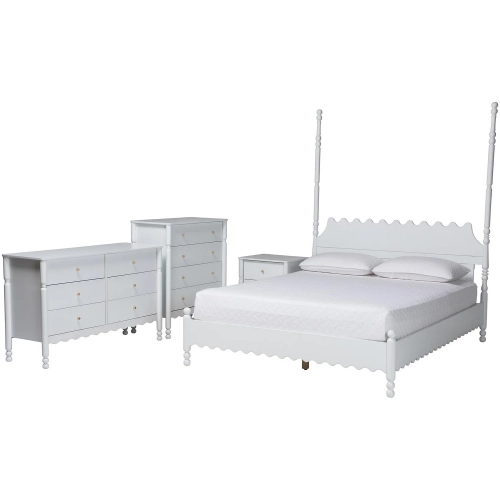 Hoffman Scalloped 4 Piece Queen Bedroom Set in White Wood