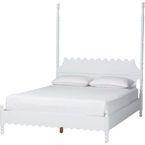 Hoffman Scalloped King Poster Platform Bed in White Finish Wood