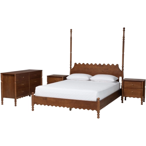 Hoffman Scalloped 4 Piece King Bedroom Set in Walnut Finish Wood