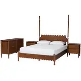 Hoffman Scalloped 4 Piece King Bedroom Set in Walnut Finish Wood
