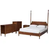 Hoffman Scalloped 4 Piece King Bedroom Set in Walnut Finish Wood