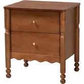 Hoffman Scalloped 2 Drawer Nightstand in Walnut Brown Finish Wood
