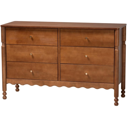 Hoffman Scalloped 6 Drawer Dresser in Walnut Brown Finish Wood