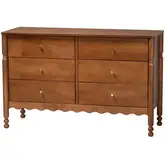Hoffman Scalloped 6 Drawer Dresser in Walnut Brown Finish Wood