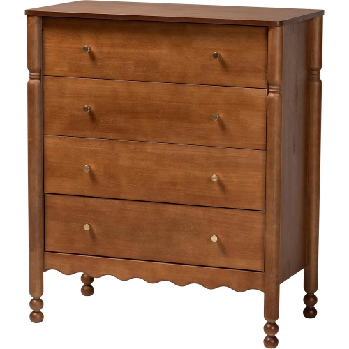 Hoffman Scalloped 4 Drawer Chest in Walnut Brown Finish Wood