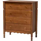Hoffman Scalloped 4 Drawer Chest in Walnut Brown Finish Wood