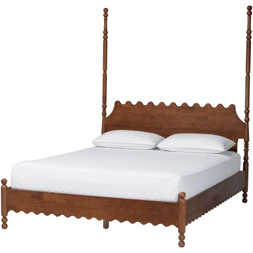Hoffman Scalloped King Poster Platform Bed in Walnut Brown Finish Wood
