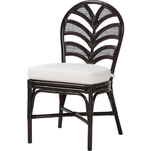 Niven Dining Chair in Espresso Brown Natural Rattan & White Fabric (Set of 2)