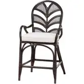 Niven Counter Stool in Espresso Brown Natural Rattan & White Fabric