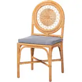 Oberon Sunburst Dining Chair in Honey Rattan & Blue & White Fabric (Set of 2)