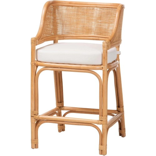 Ottis Counter Stool in Honey Rattan & White Fabric