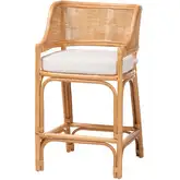 Ottis Counter Stool in Honey Rattan & White Fabric
