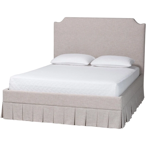 Ronelyn Queen Platform Bed with Pleated Skirt in Beige Fabric