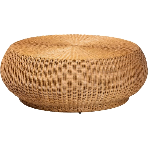 Beatriz Round Drum Coffee Table in Natural Rattan