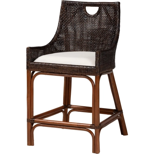 Petra Counter Stool in Handwoven Espresso & Natural Rattan & Fabric