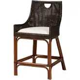 Petra Counter Stool in Handwoven Espresso & Natural Rattan & Fabric