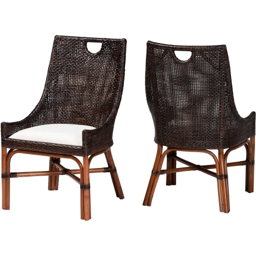 Petra Wingback Dining Chair in Handwoven Espresso & Natural Rattan & Fabric (Set of 2)