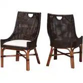 Petra Wingback Dining Chair in Handwoven Espresso & Natural Rattan & Fabric (Set of 2)
