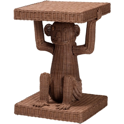 Miyoco Monkey Shaped End Table in Handwoven Rattan