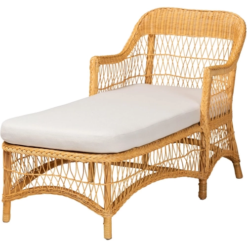 Bruno Chaise Lounge Chair in Honey Rattan & White Fabric