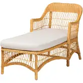 Bruno Chaise Lounge Chair in Honey Rattan & White Fabric
