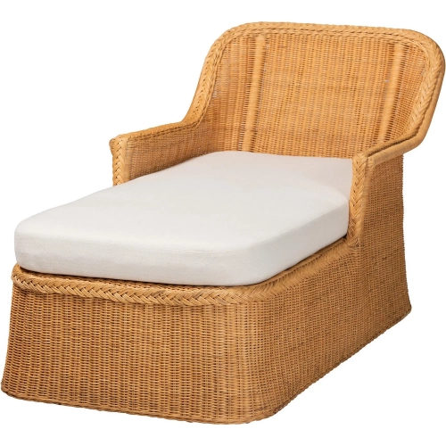 Cesar Chaise Lounge Chair in Honey Rattan & White Fabric