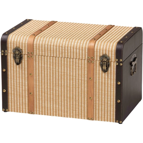 Manton Storage Trunk in Light Brown & Dark Brown Wood & Faux Leather