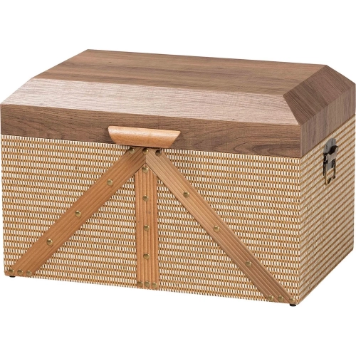Kande Storage Trunk in Walnut Finish Wood & Brown Suede